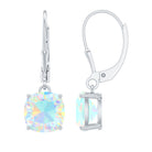 Cushion Cut Solitaire Ethiopian Opal Drop Earrings Ethiopian Opal - ( AAA ) - Quality - Rosec Jewels