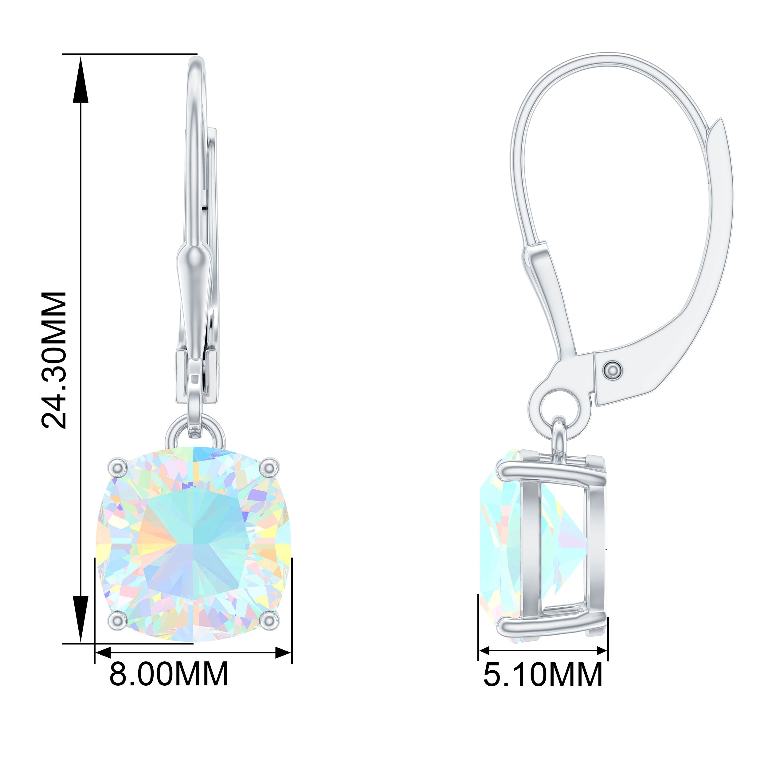 Cushion Cut Solitaire Ethiopian Opal Drop Earrings Ethiopian Opal - ( AAA ) - Quality - Rosec Jewels