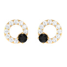 3/4 CT Round Black Onyx and Diamond Open Circle Stud Earrings Black Onyx - ( AAA ) - Quality - Rosec Jewels