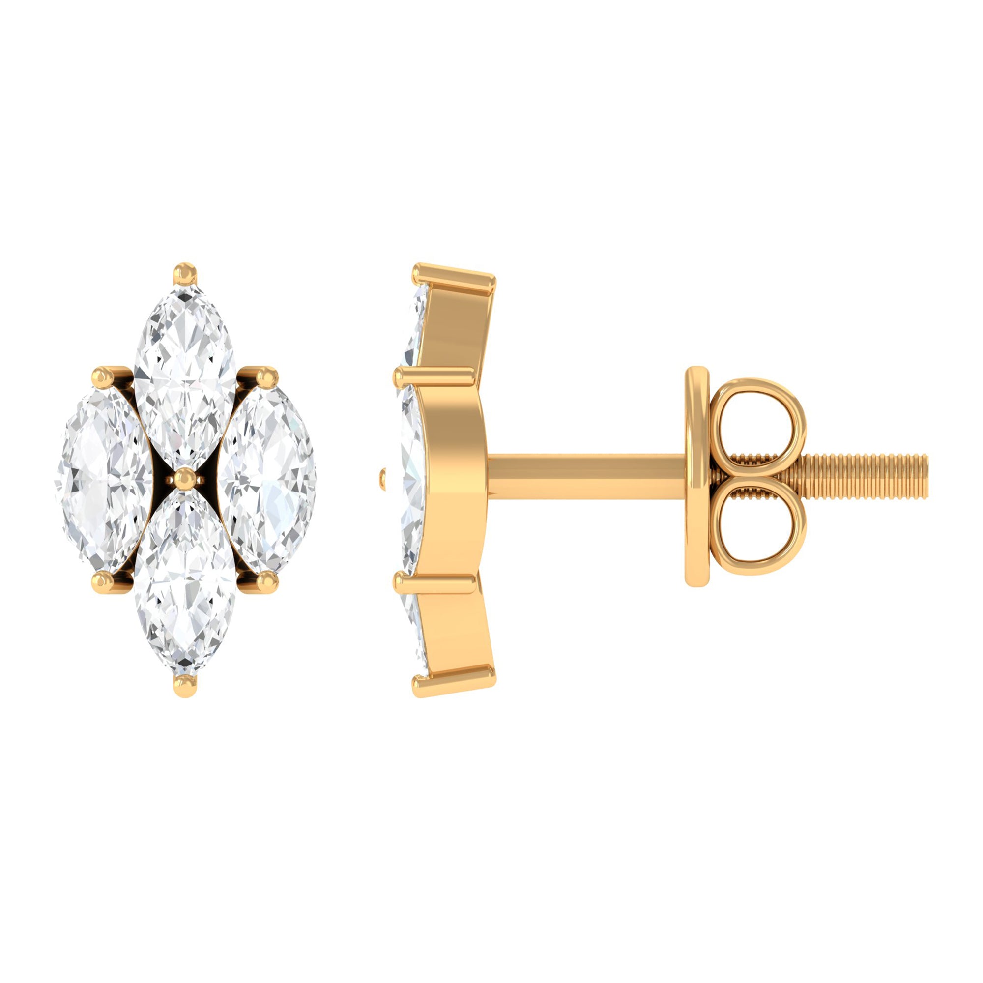 Marquise Cut Real Diamond Cluster Stud Earrings Diamond - ( HI-SI ) - Color and Clarity - Rosec Jewels