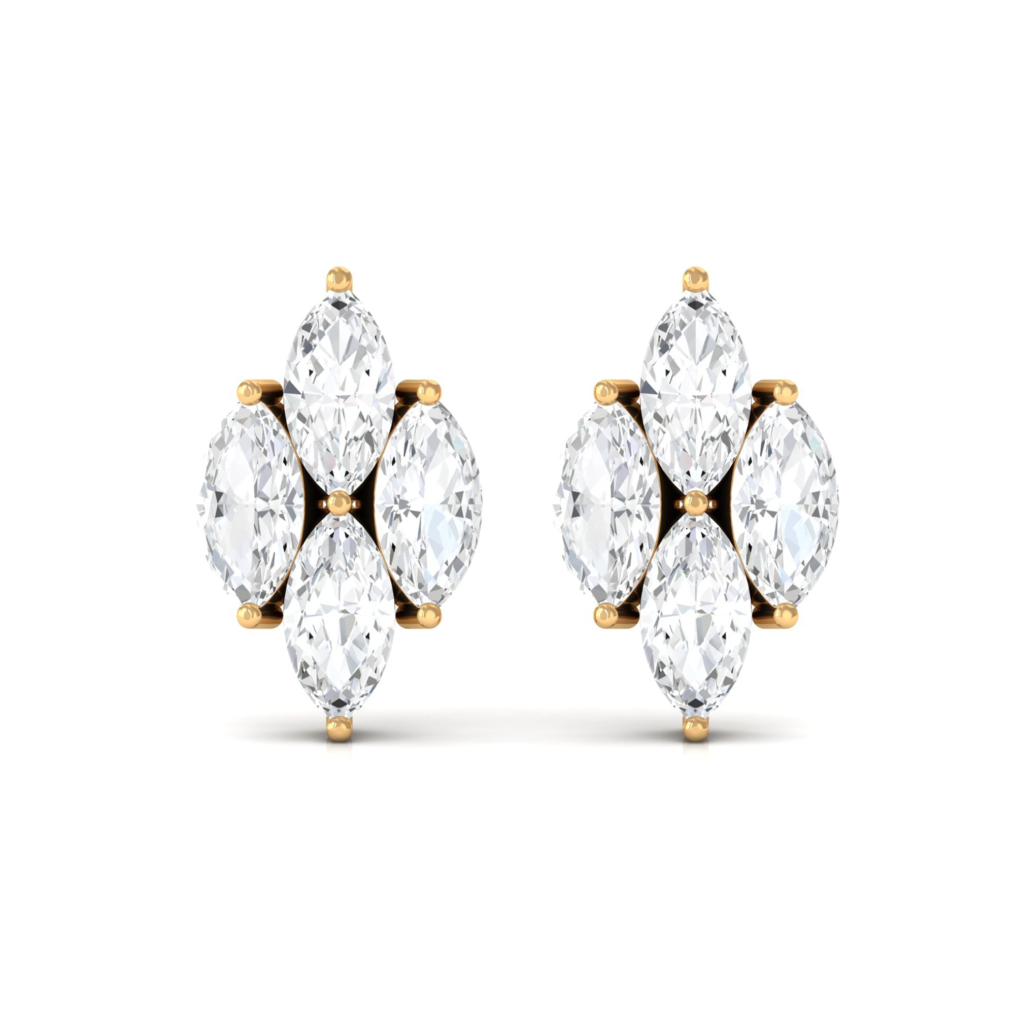 Marquise Cut Real Diamond Cluster Stud Earrings Diamond - ( HI-SI ) - Color and Clarity - Rosec Jewels