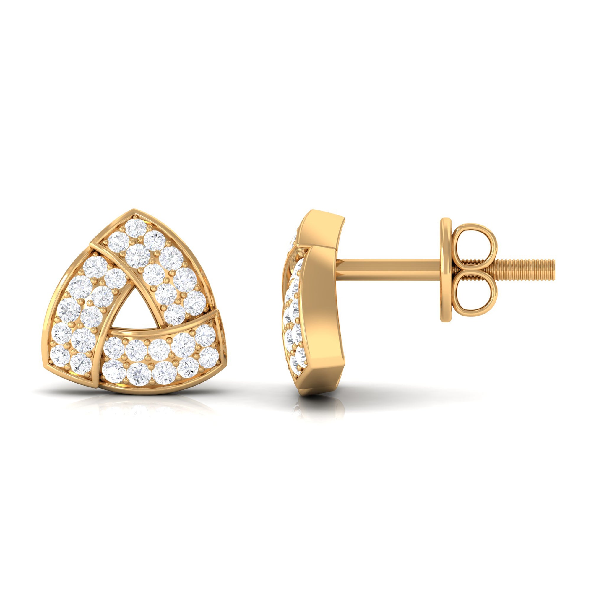 Minimal Triangle Shape Stud Earrings with Diamond Diamond - ( HI-SI ) - Color and Clarity - Rosec Jewels