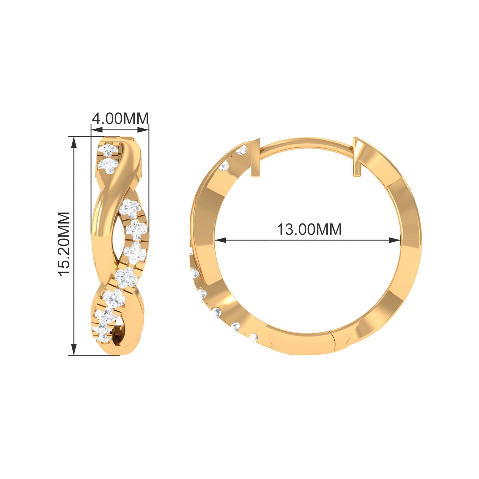 Real Diamond Braided Hinged Hoop Earrings Diamond - ( HI-SI ) - Color and Clarity - Rosec Jewels