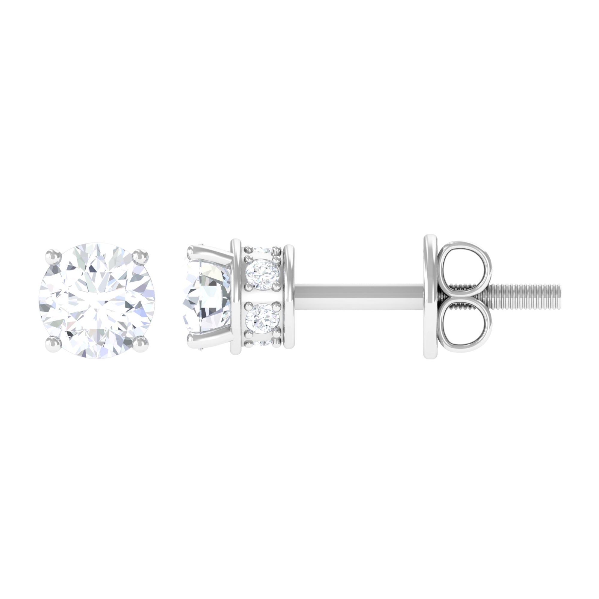 Prong Set Round Diamond Solitaire Stud Earrings Diamond - ( HI-SI ) - Color and Clarity - Rosec Jewels