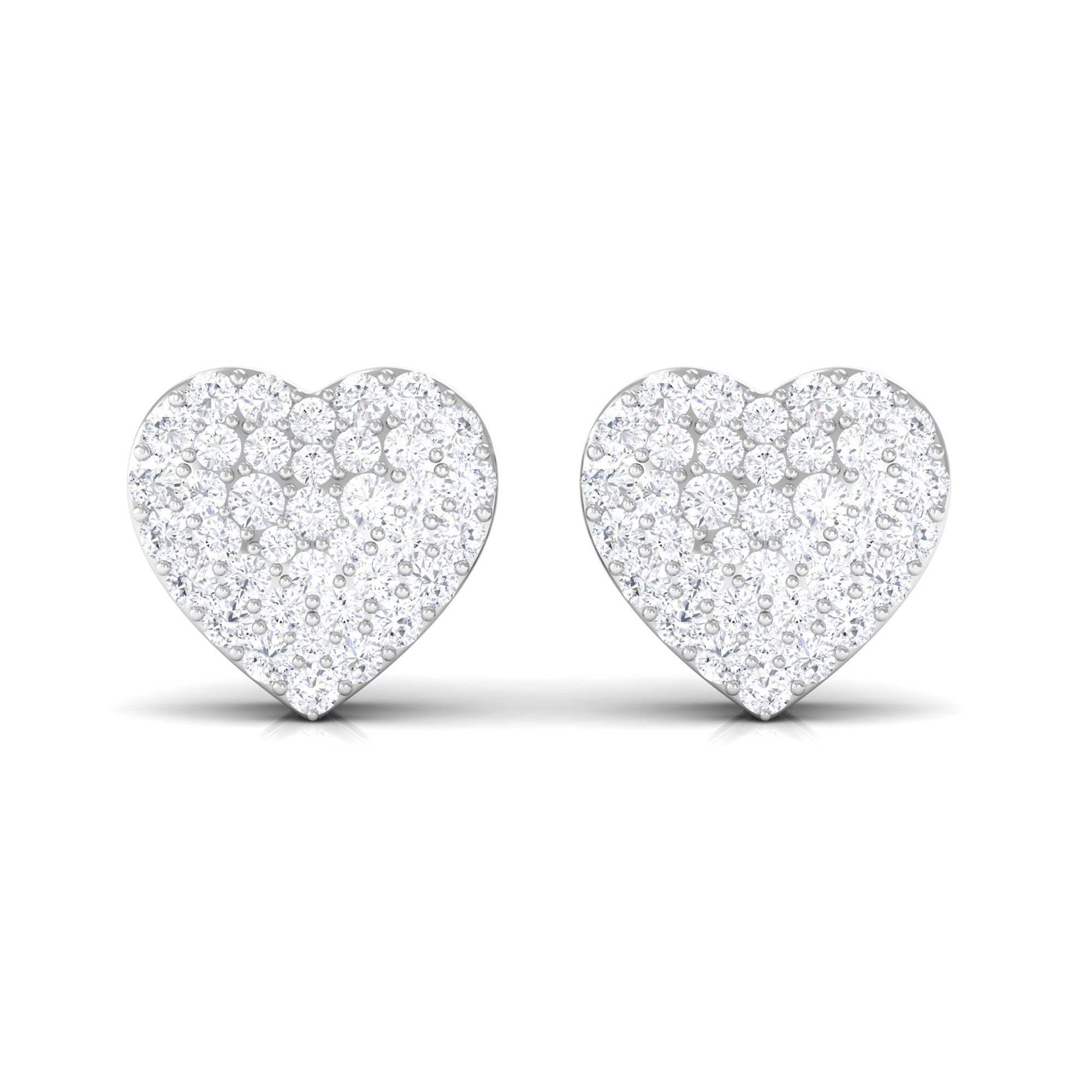 Pave Set Round Diamond Heart Stud Earrings Diamond - ( HI-SI ) - Color and Clarity - Rosec Jewels