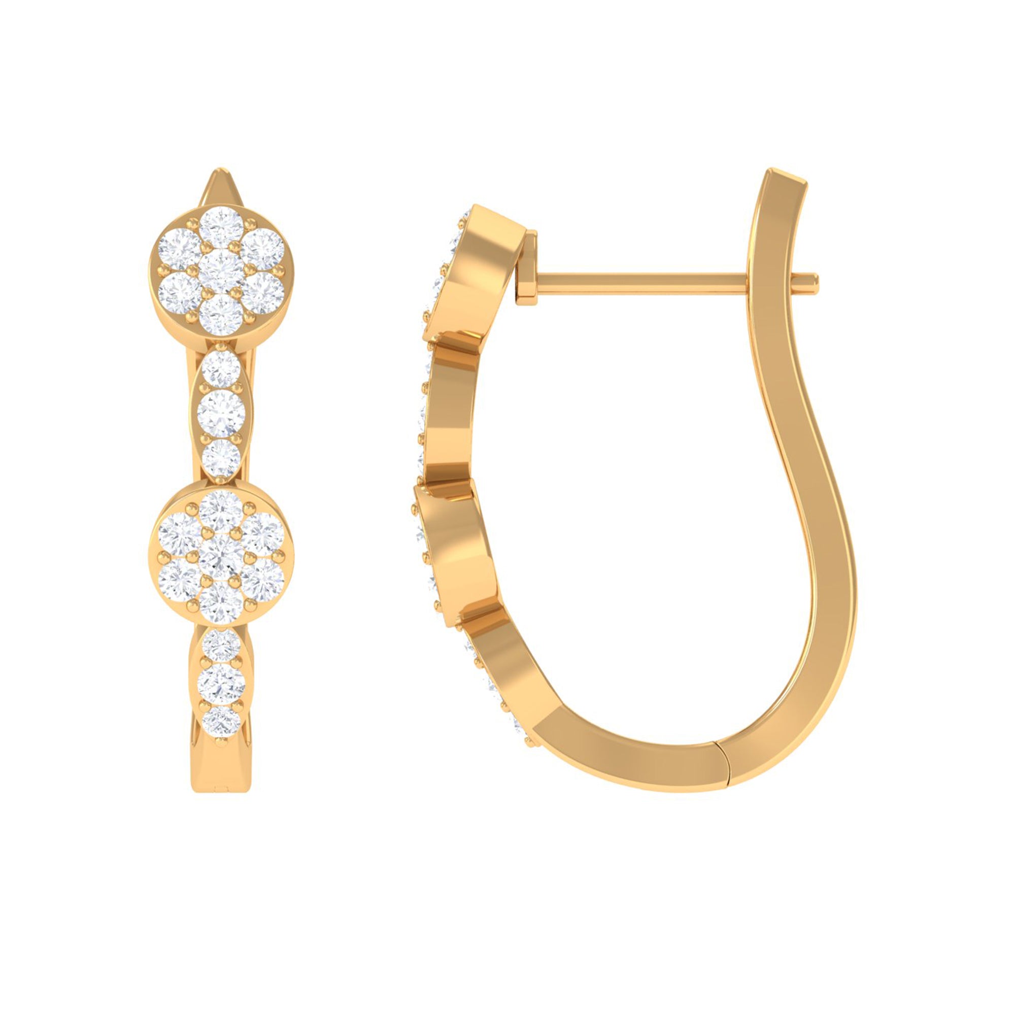 Natural Diamond Classic J Hoop Earrings in Gold Diamond - ( HI-SI ) - Color and Clarity - Rosec Jewels