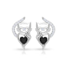 Heart Shape Created Black Diamond and Diamond Cute Cat Stud Earrings Lab Created Black Diamond - ( AAAA ) - Quality - Rosec Jewels