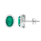 1.75 CT Classic Emerald and Diamond Halo Stud Earrings Emerald - ( AAA ) - Quality - Rosec Jewels