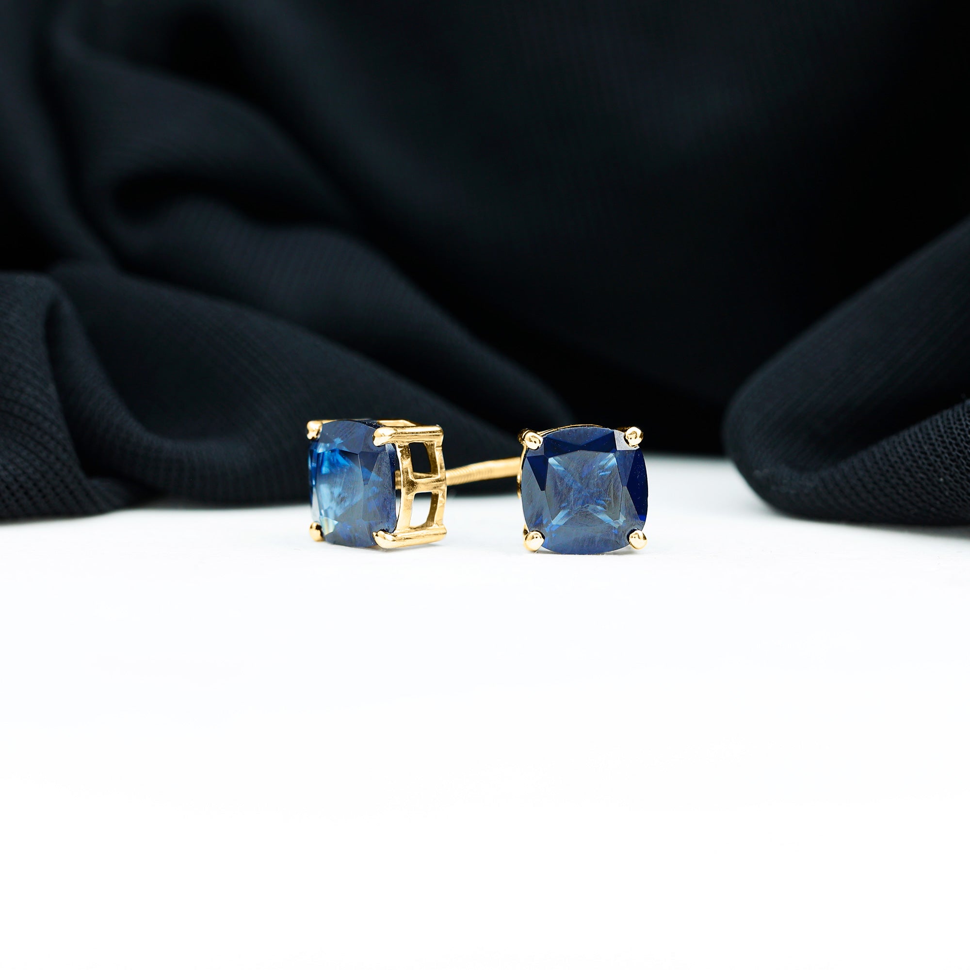 3 CT Cushion Cut Created Blue Sapphire Solitaire Stud Earring Lab Created Blue Sapphire - ( AAAA ) - Quality - Rosec Jewels