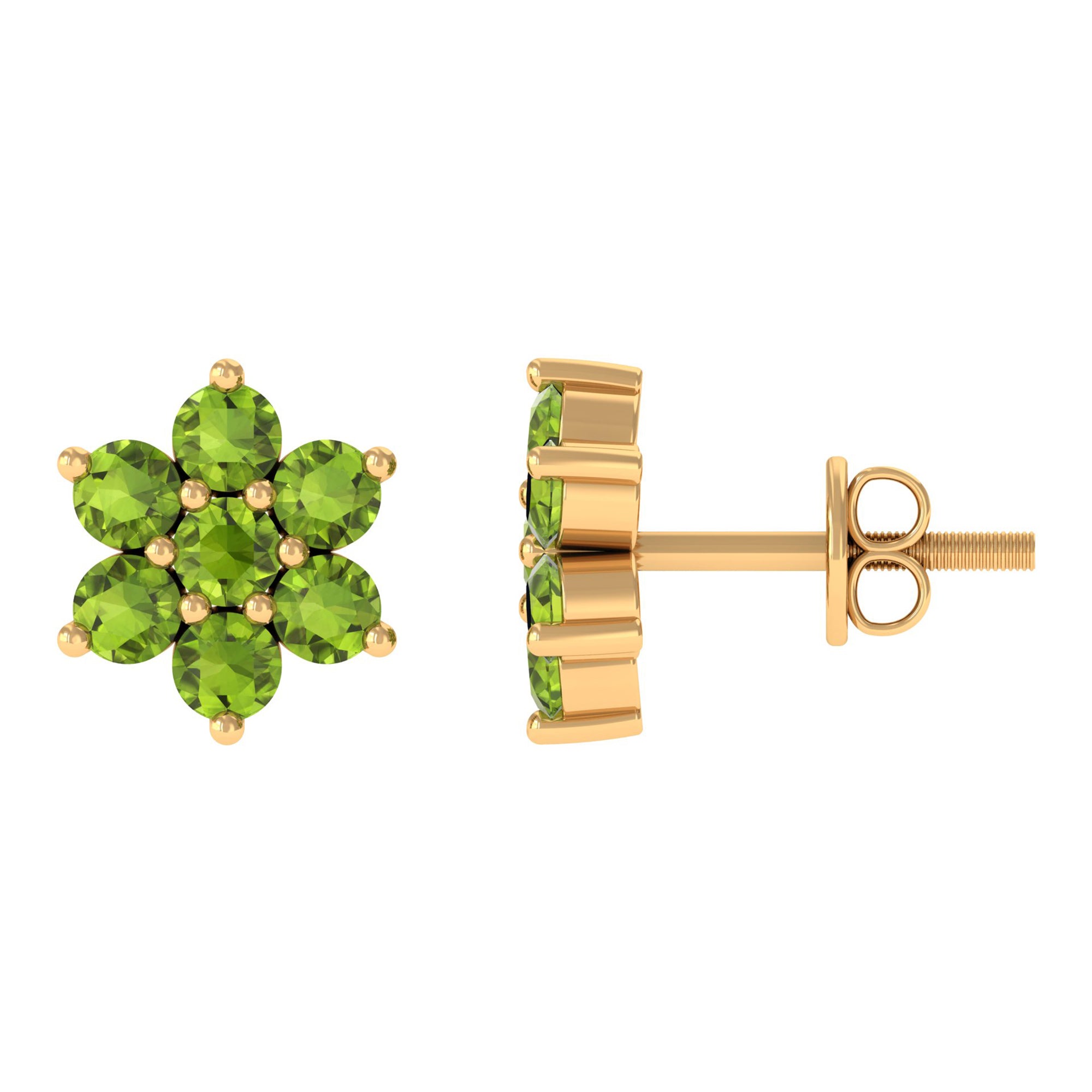 1.50 CT Peridot Floral Cluster Stud Earrings Peridot - ( AAA ) - Quality - Rosec Jewels