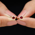 Round Shape lab Grown Ruby Solitaire Stud Earrings in Bezel Setting Lab Created Ruby - ( AAAA ) - Quality - Rosec Jewels