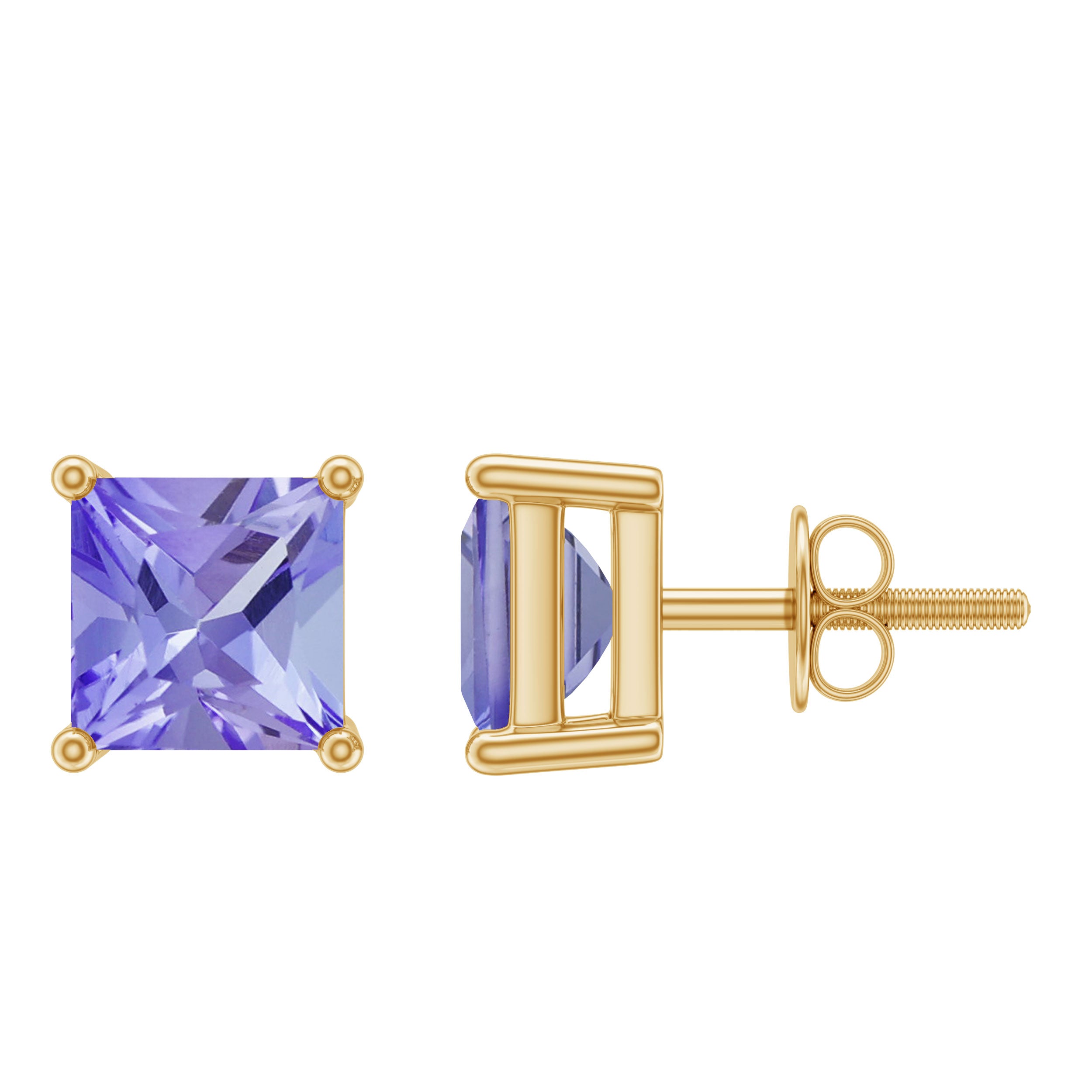 4 MM Princess Cut Tanzanite Solitaire Stud Earrings Tanzanite - ( AAA ) - Quality - Rosec Jewels