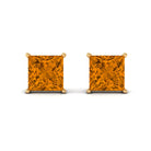 Prong Set Princess Cut Solitaire Citrine Stud Earrings Citrine - ( AAA ) - Quality - Rosec Jewels