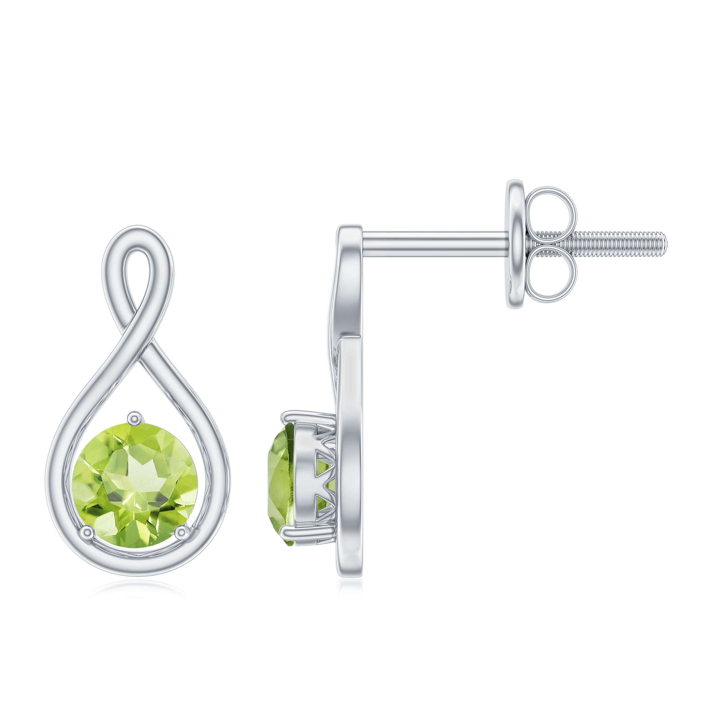 4 MM Peridot Solitaire Gold Infinity Stud Earring Peridot - ( AAA ) - Quality - Rosec Jewels