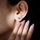 Claw Set Round Aquamarine Solitaire Stud Earrings Aquamarine - ( AAA ) - Quality - Rosec Jewels