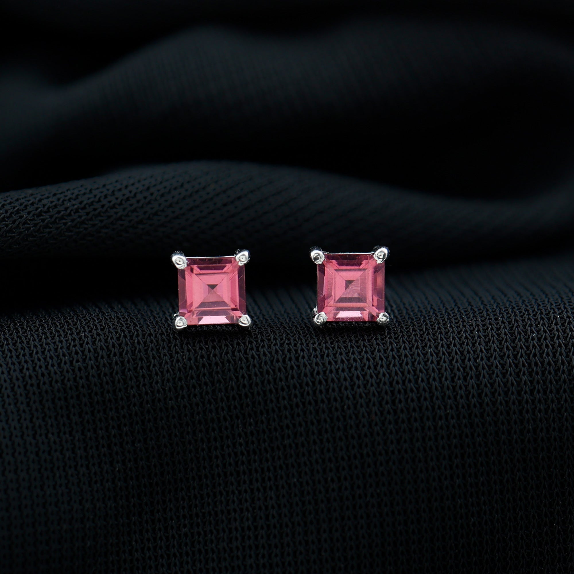 1/2 CT Princess Cut Solitaire Stud Earrings with Pink Tourmaline Pink Tourmaline - ( AAA ) - Quality - Rosec Jewels