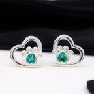 1/4 CT Created Emerald and Moissanite Heart Paw Stud Earrings Lab Created Emerald - ( AAAA ) - Quality - Rosec Jewels