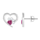 1/2 CT Heart Shape Pink Tourmaline and Diamond Dog Paw Stud Earrings Pink Tourmaline - ( AAA ) - Quality - Rosec Jewels