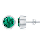 Round Shape Created Emerald Solitaire Stud Earrings in Bezel Setting Lab Created Emerald - ( AAAA ) - Quality - Rosec Jewels