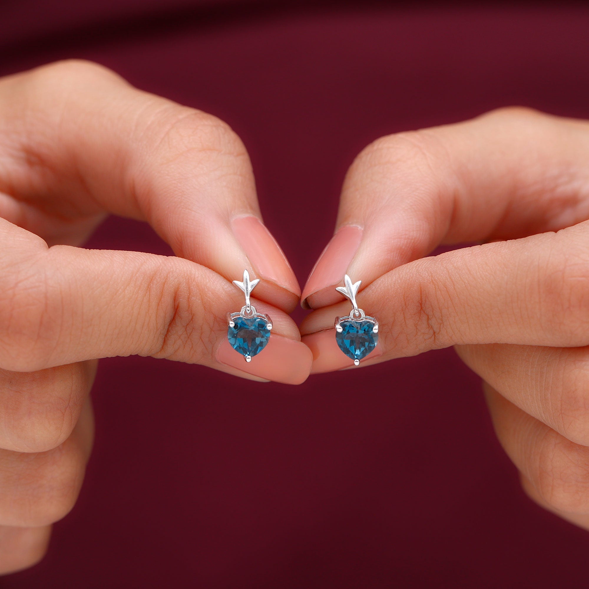 6 MM Heart Shape London Blue Topaz Drop Stud Earrings London Blue Topaz - ( AAA ) - Quality - Rosec Jewels