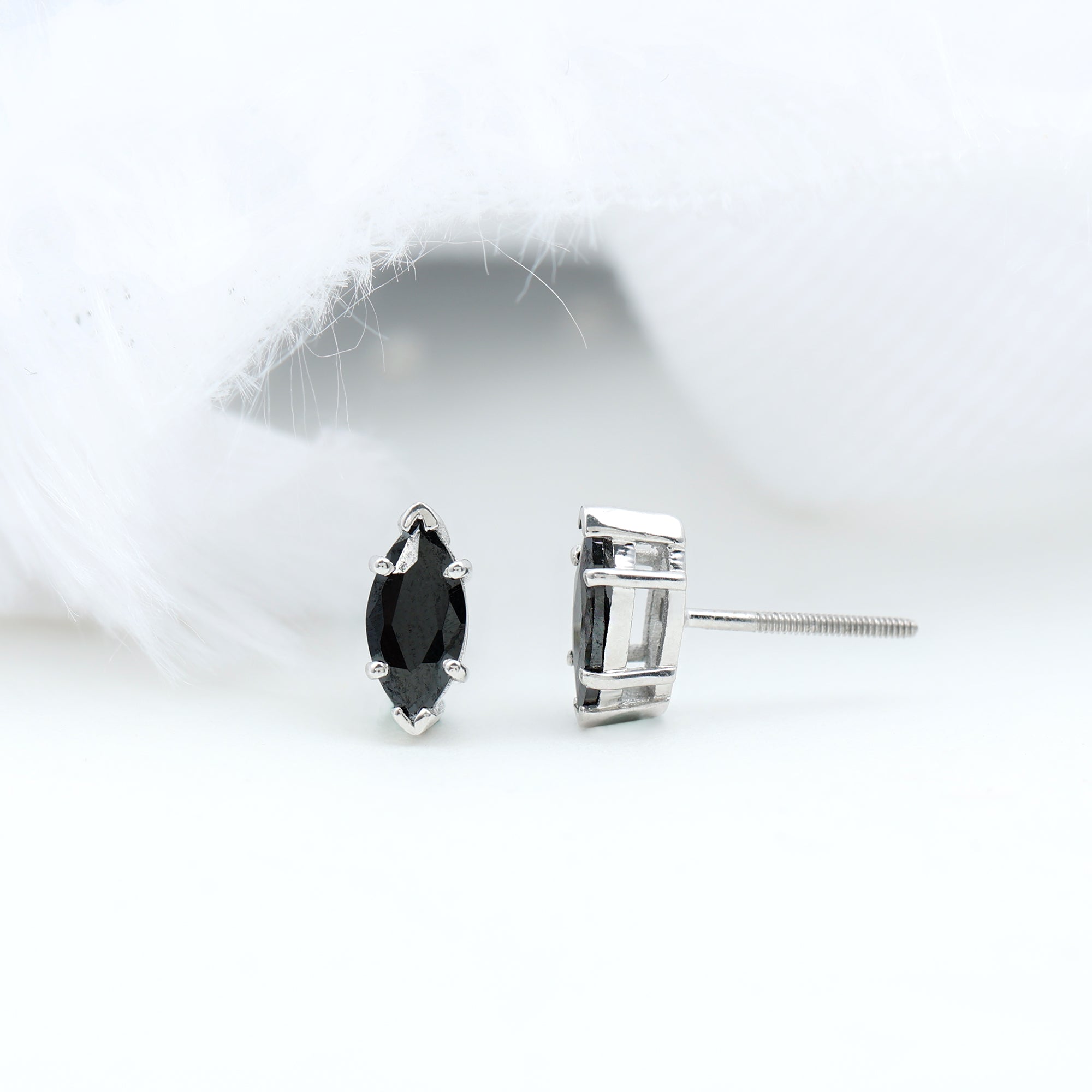 8X4 MM Marquise Cut Created Black Diamond Solitaire Stud Earring Lab Created Black Diamond - ( AAAA ) - Quality - Rosec Jewels