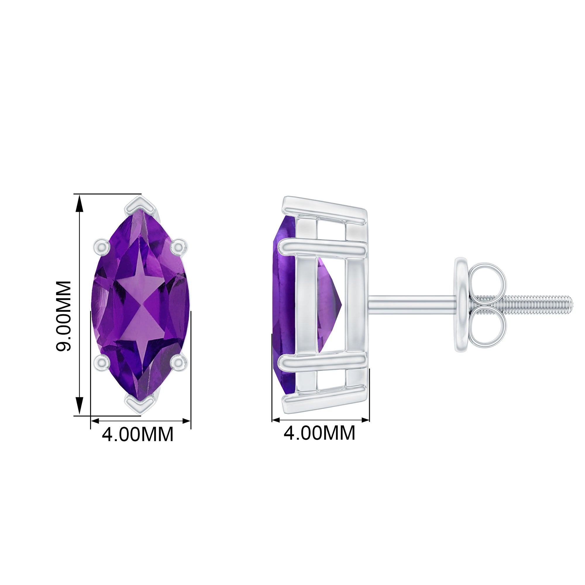 8X4 MM Marquise Cut Amethyst Solitaire Stud Earring Amethyst - ( AAA ) - Quality - Rosec Jewels