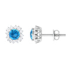 Round Swiss Blue Topaz Classic Stud Earring with Diamond Accent Swiss Blue Topaz - ( AAA ) - Quality - Rosec Jewels