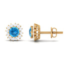 Round Swiss Blue Topaz Classic Stud Earring with Diamond Accent Swiss Blue Topaz - ( AAA ) - Quality - Rosec Jewels