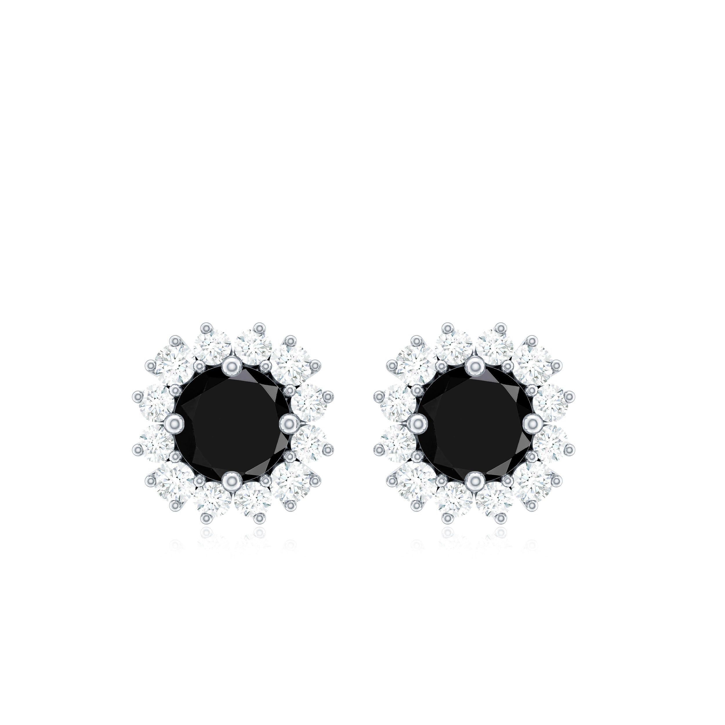 0.75 CT Classic Black Onyx Stud Earring with Diamond Halo Black Onyx - ( AAA ) - Quality - Rosec Jewels