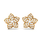 Real Diamond Statement Flower Stud Earrings in Gold Diamond - ( HI-SI ) - Color and Clarity - Rosec Jewels