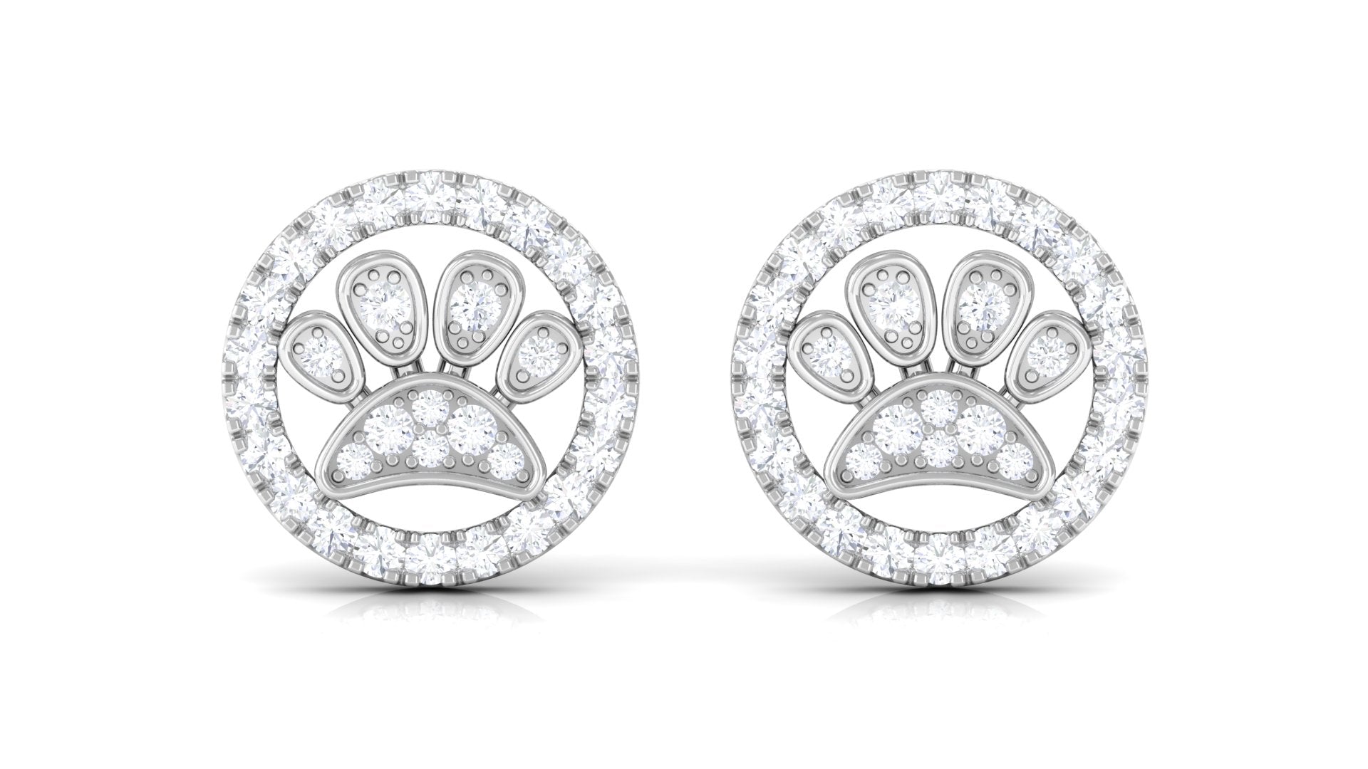 Rosec Jewels-Cute Dog Paw Stud Earrings with Natural Diamond