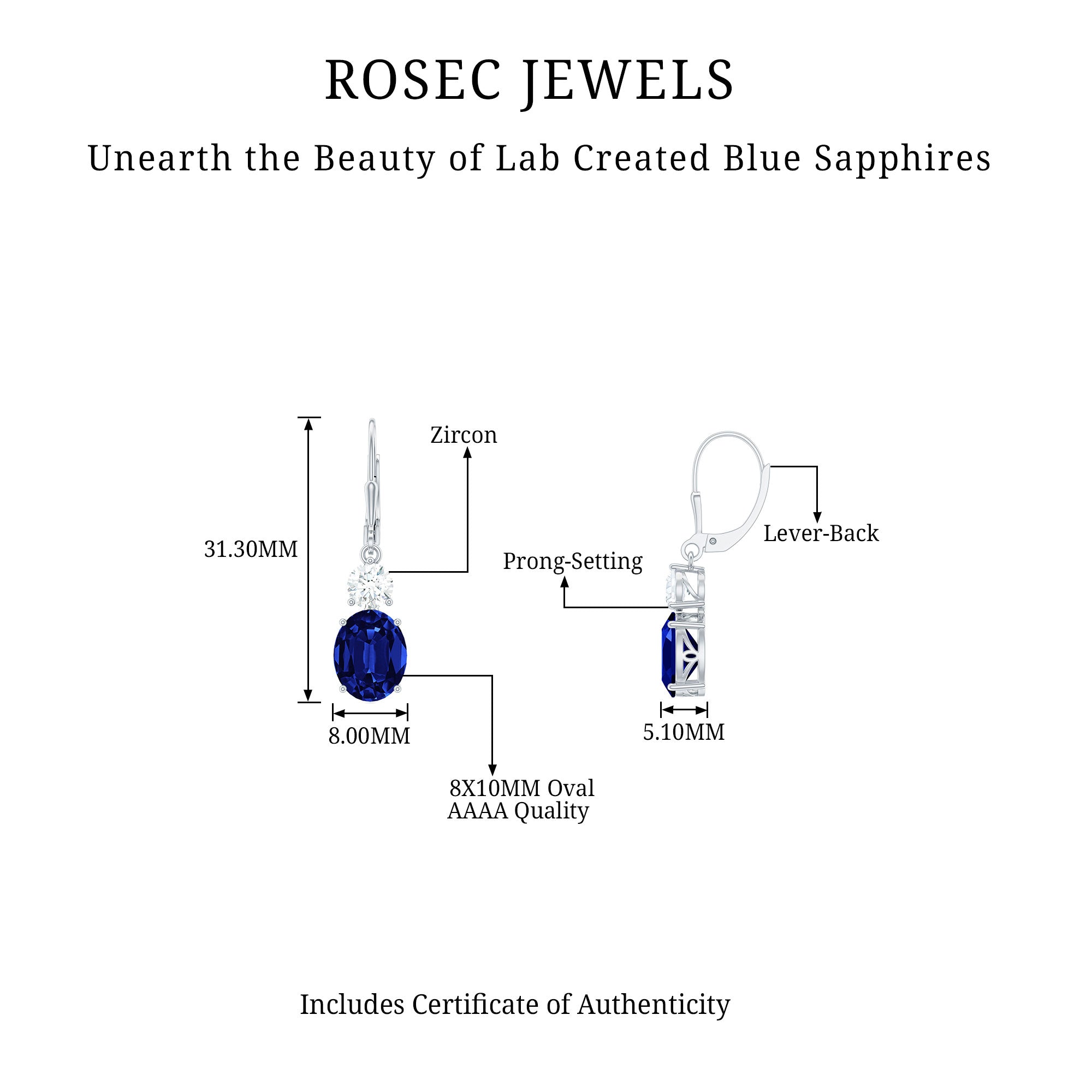 Created Blue Sapphire Dangle Drop Earrings Lab Created Blue Sapphire - ( AAAA ) - Quality 92.5 Sterling Silver - Rosec Jewels