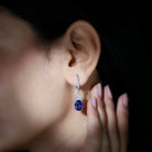 Oval Created Blue Sapphire and Zircon Drop Earrings with Lever Back Lab Created Blue Sapphire - ( AAAA ) - Quality - Rosec Jewels