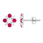 1 CT Diamond and Ruby Floral Stud Earrings Ruby - ( AAA ) - Quality - Rosec Jewels