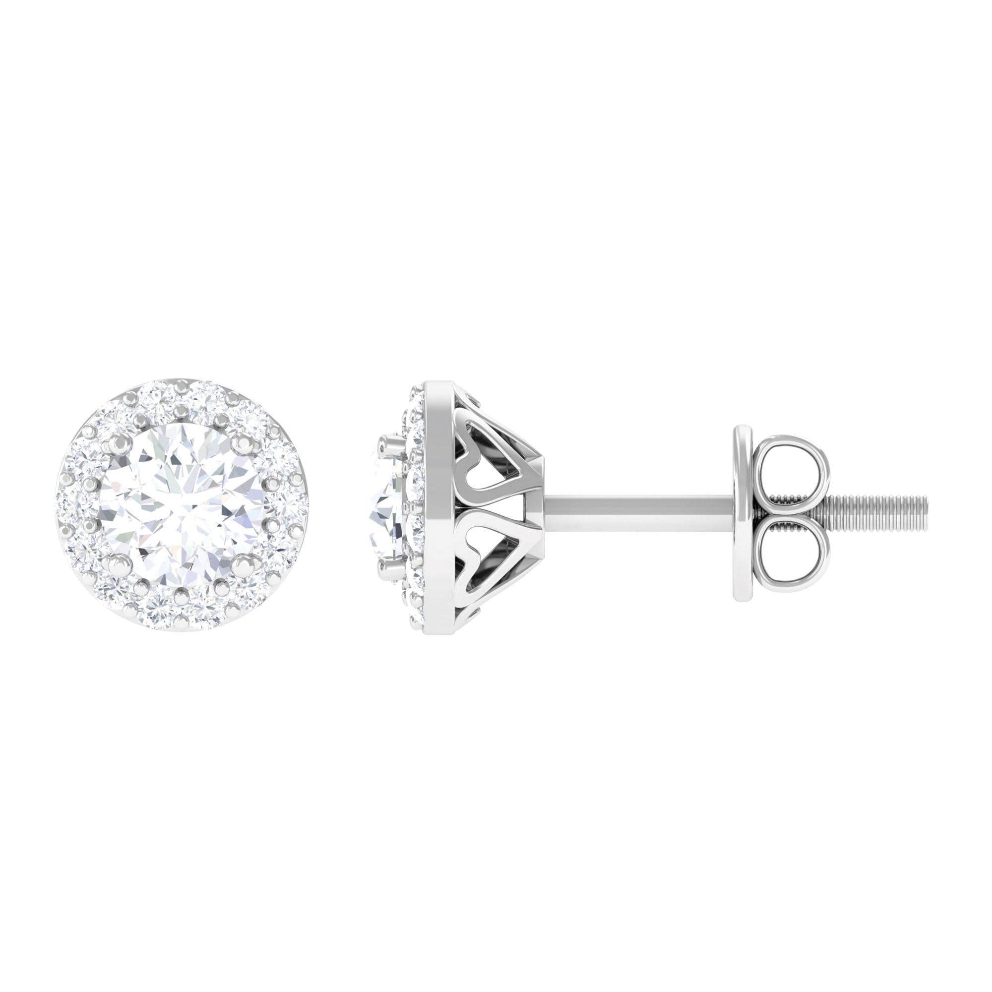 3/4 CT Round Moissanite Elegant Halo Stud Earrings in Gold Moissanite - ( D-VS1 ) - Color and Clarity - Rosec Jewels