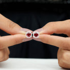 6 MM Round Lab Grown Ruby Halo Stud Earrings with Diamond Lab Created Ruby - ( AAAA ) - Quality - Rosec Jewels