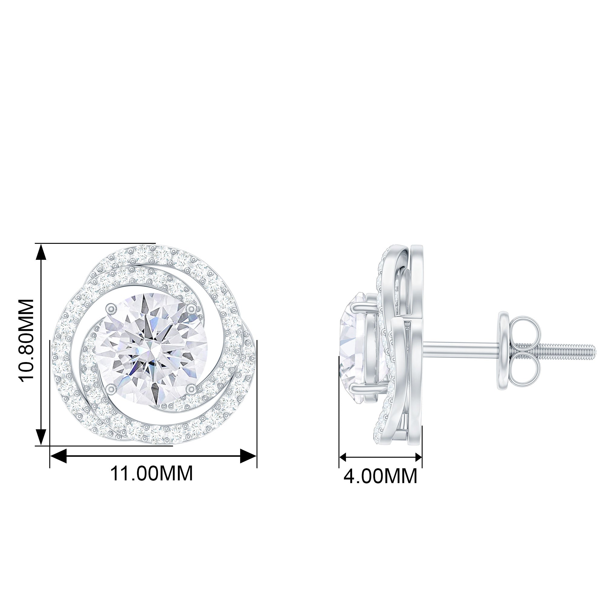 2.25 CT Moissanite Braided Halo Stud Earrings Moissanite - ( D-VS1 ) - Color and Clarity - Rosec Jewels