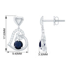 Blue Sapphire and Diamond Accent Heart Drop Earring Blue Sapphire - ( AAA ) - Quality - Rosec Jewels