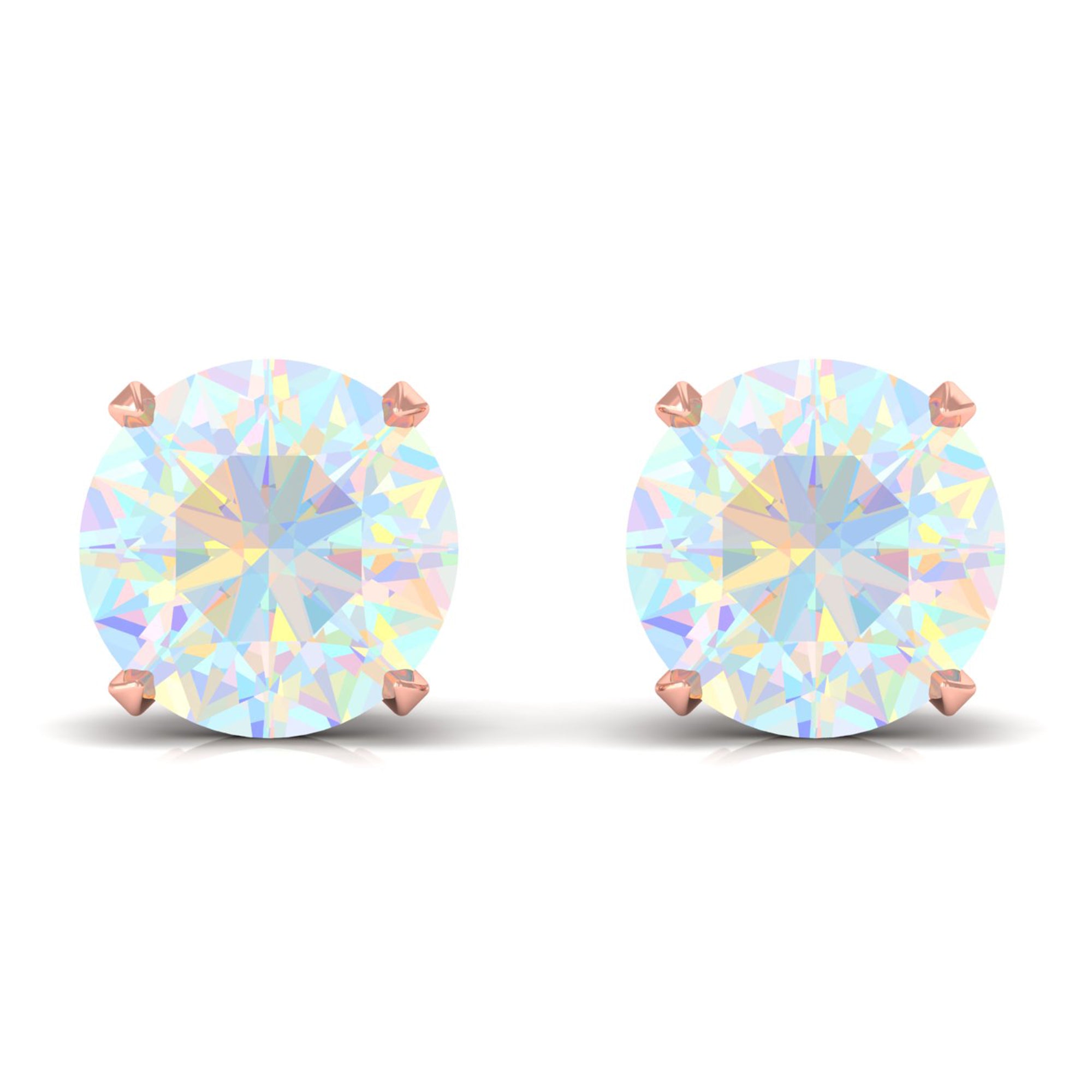 Round Ethiopian Opal Solitaire Stud Earrings Ethiopian Opal - ( AAA ) - Quality - Rosec Jewels