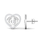 Diamond Heart Stud Earrings with Gold Baby Feet Diamond - ( HI-SI ) - Color and Clarity - Rosec Jewels