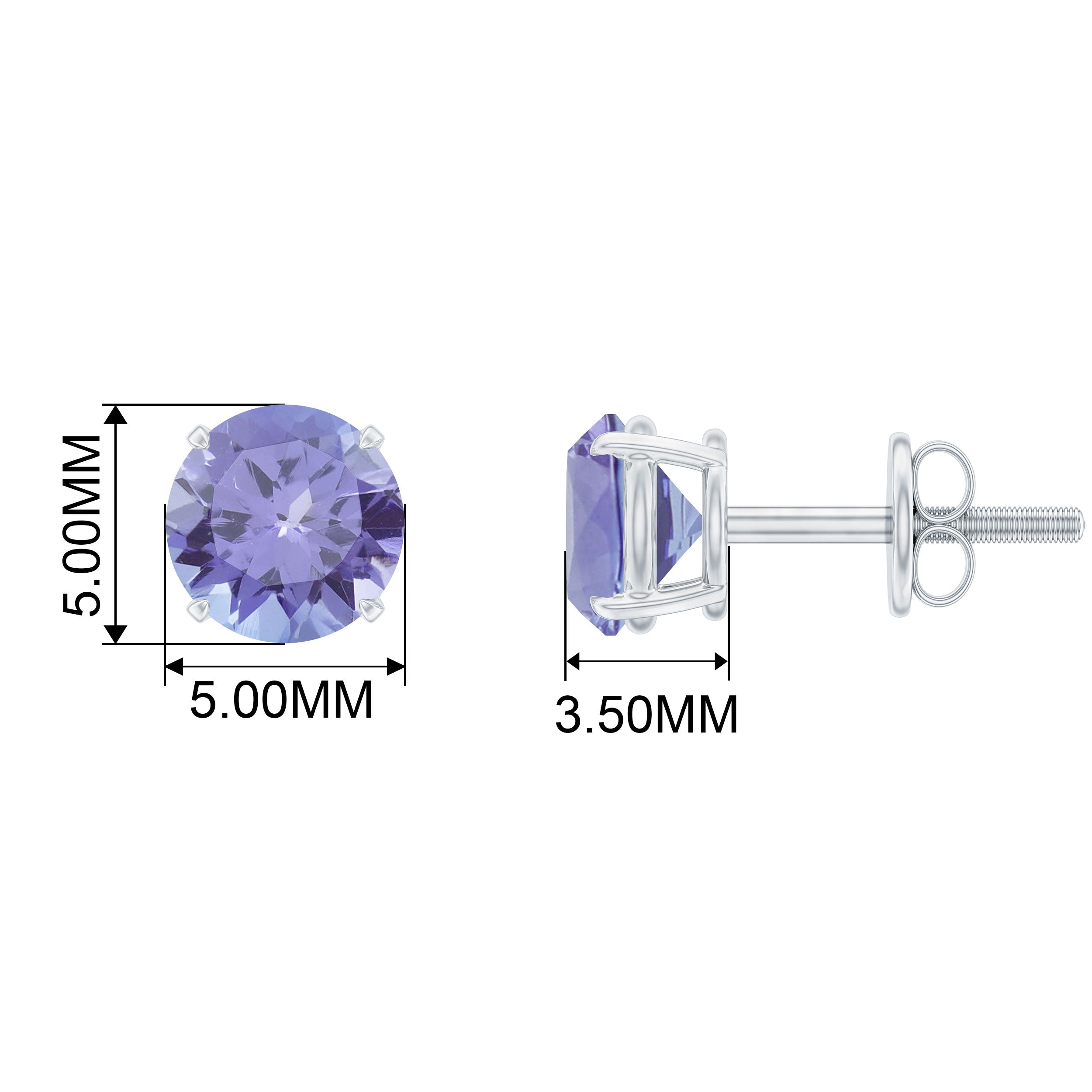 1 CT Round Cut Tanzanite Solitaire Stud Earrings in Gold Tanzanite - ( AAA ) - Quality - Rosec Jewels