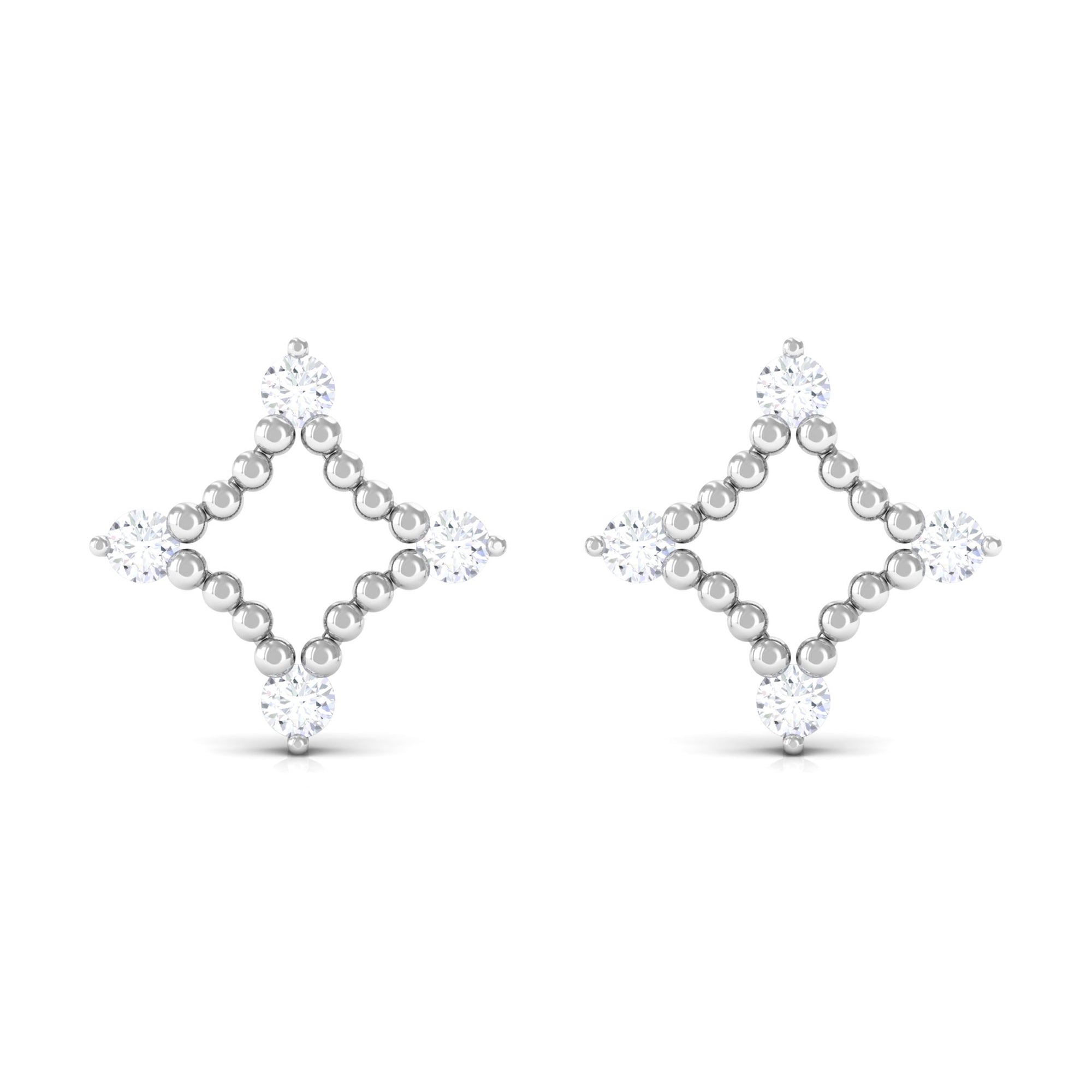 Natural Diamond Contemporary Stud Earring with Beaded Diamond - ( HI-SI ) - Color and Clarity - Rosec Jewels