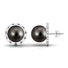 Natural Tahitian Pearl and Diamond Halo Stud Earrings Tahitian pearl - ( AAA ) - Quality - Rosec Jewels