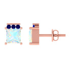 Princess Cut Ethiopian Opal Stud Earrings with Blue Sapphire Trio Ethiopian Opal - ( AAA ) - Quality - Rosec Jewels