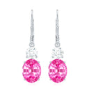 Oval Shape Created Pink Sapphire Drop Earrings With Leverback Lab Created Pink Sapphire - ( AAAA ) - Quality - Rosec Jewels