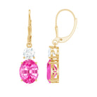 Oval Shape Created Pink Sapphire Drop Earrings With Leverback Lab Created Pink Sapphire - ( AAAA ) - Quality - Rosec Jewels