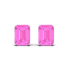 Emerald Cut Created Pink Sapphire Solitaire Stud Earrings Lab Created Pink Sapphire - ( AAAA ) - Quality - Rosec Jewels