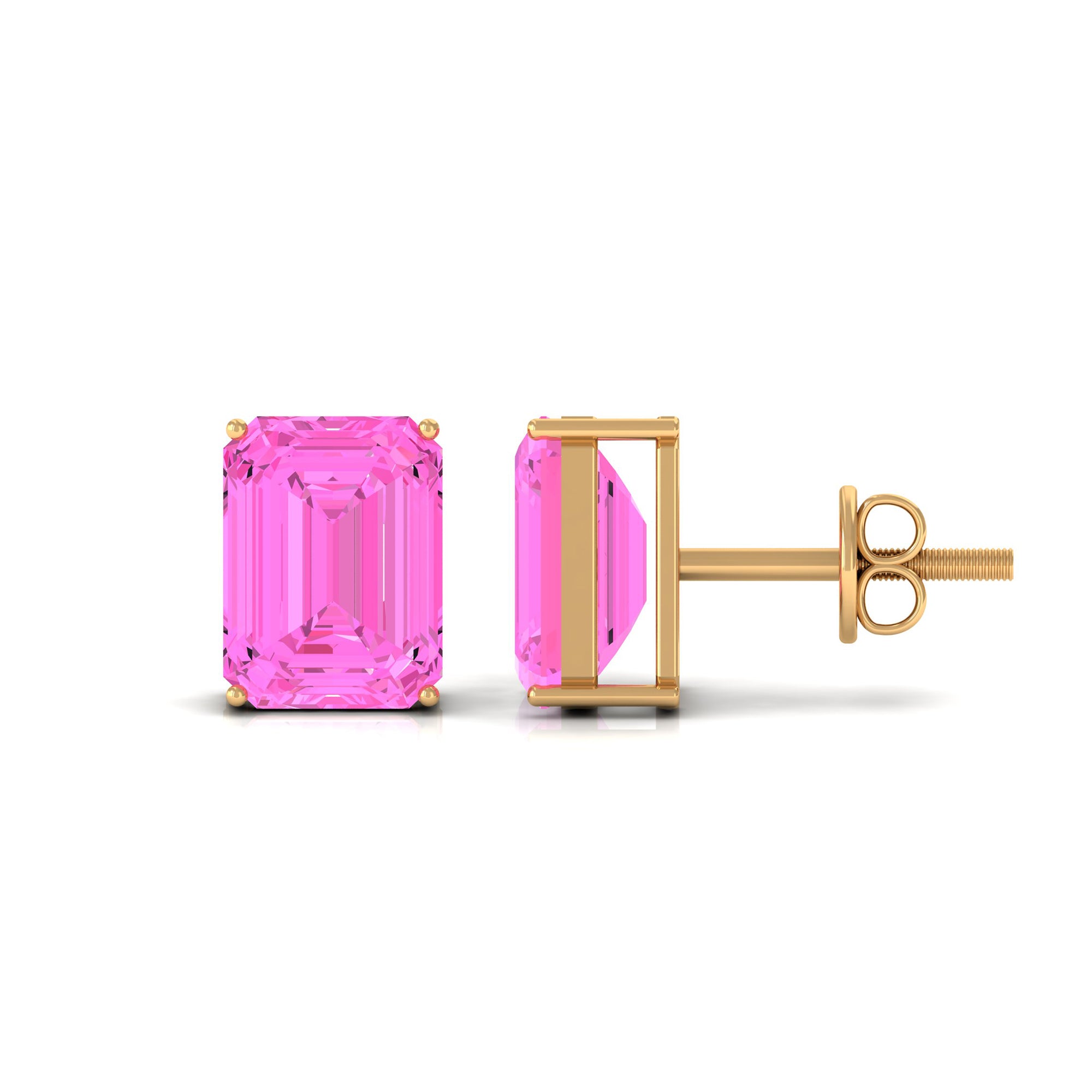 Emerald Cut Created Pink Sapphire Solitaire Stud Earrings Lab Created Pink Sapphire - ( AAAA ) - Quality - Rosec Jewels