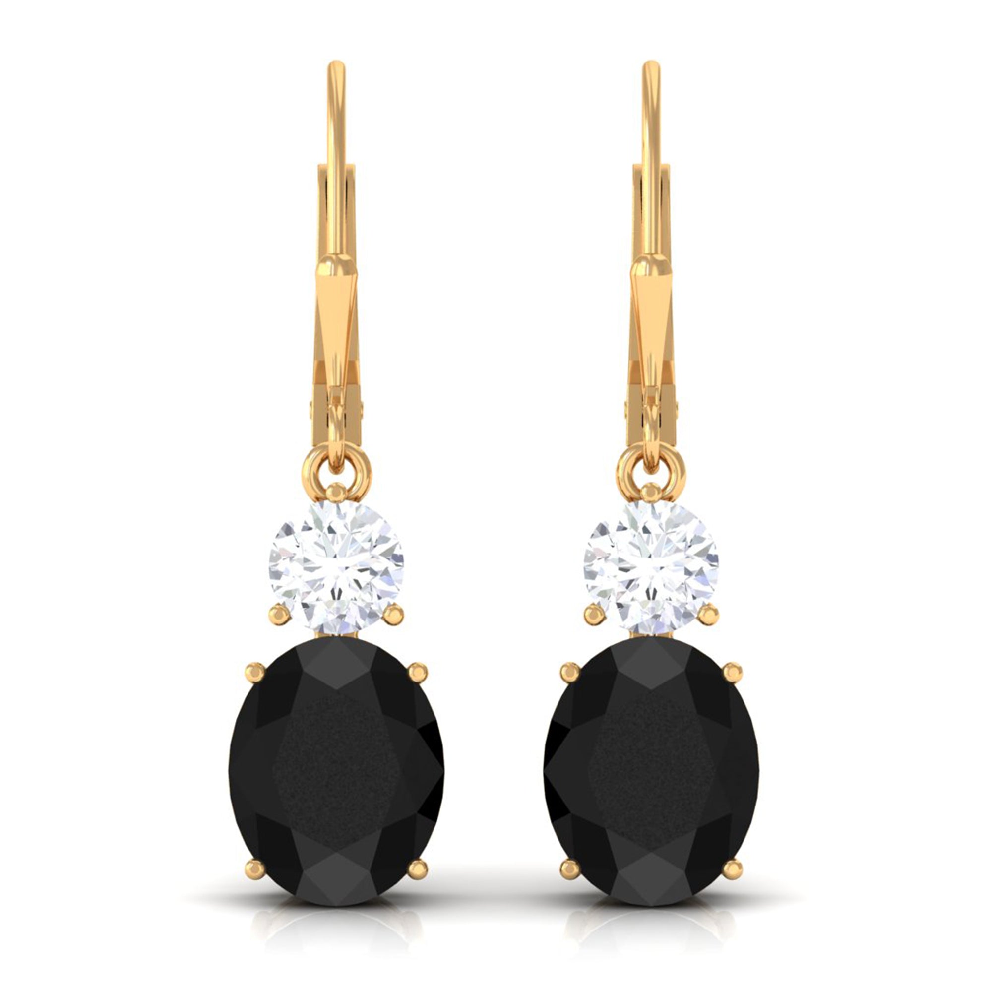 Oval Created Black Diamond Drop Earrings with Moissanite Lab Created Black Diamond - ( AAAA ) - Quality - Rosec Jewels