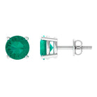 Round Shape Lab Grown Emerald Solitaire Stud Earrings Lab Created Emerald - ( AAAA ) - Quality - Rosec Jewels